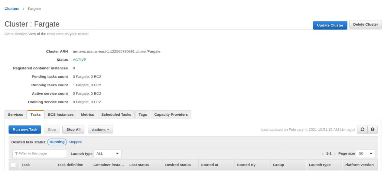 Deploying fargate instance on your cluster