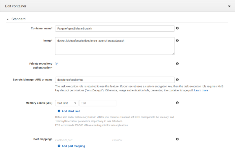 Create the Agent Container inside the Task Definition