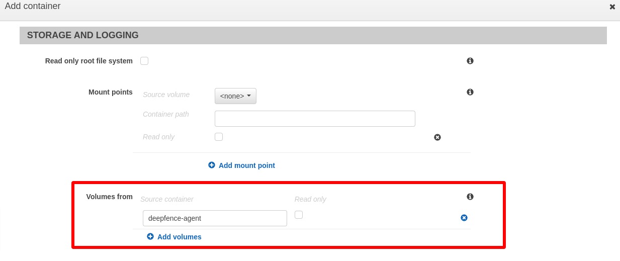 Configure VolumesFrom Setting