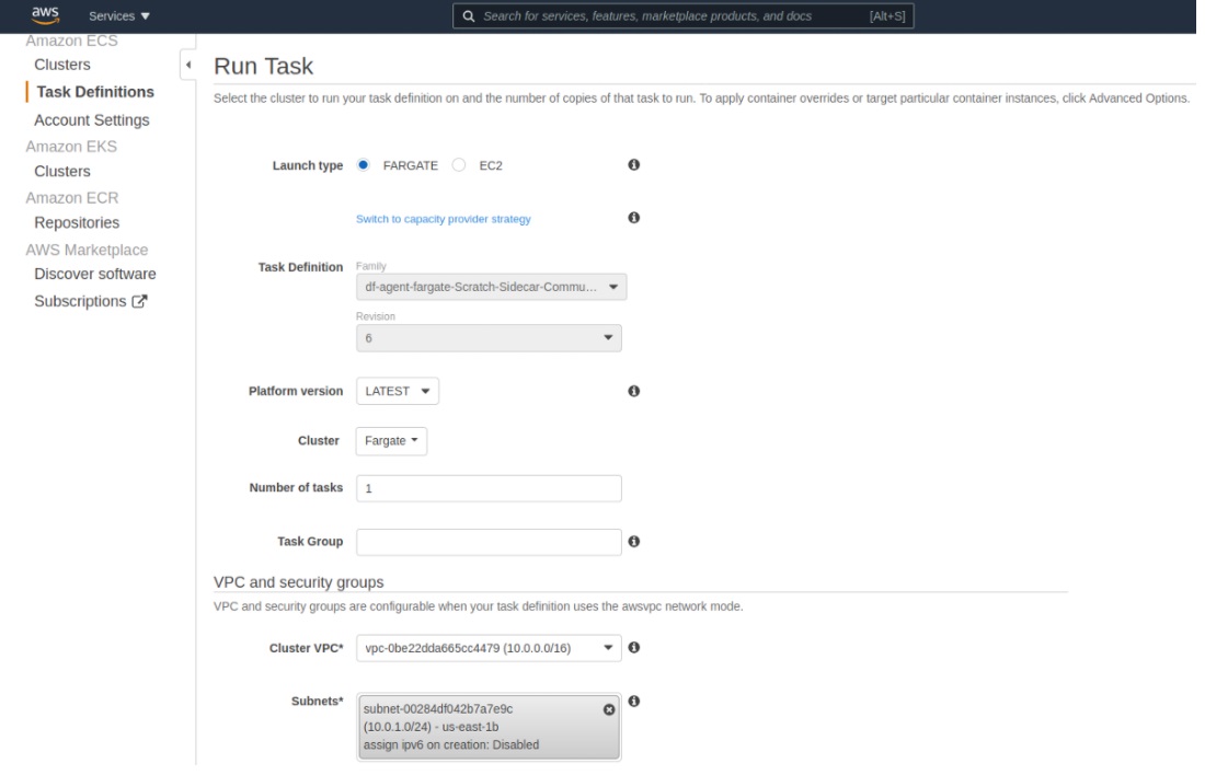 Run the fargate task on your cluster