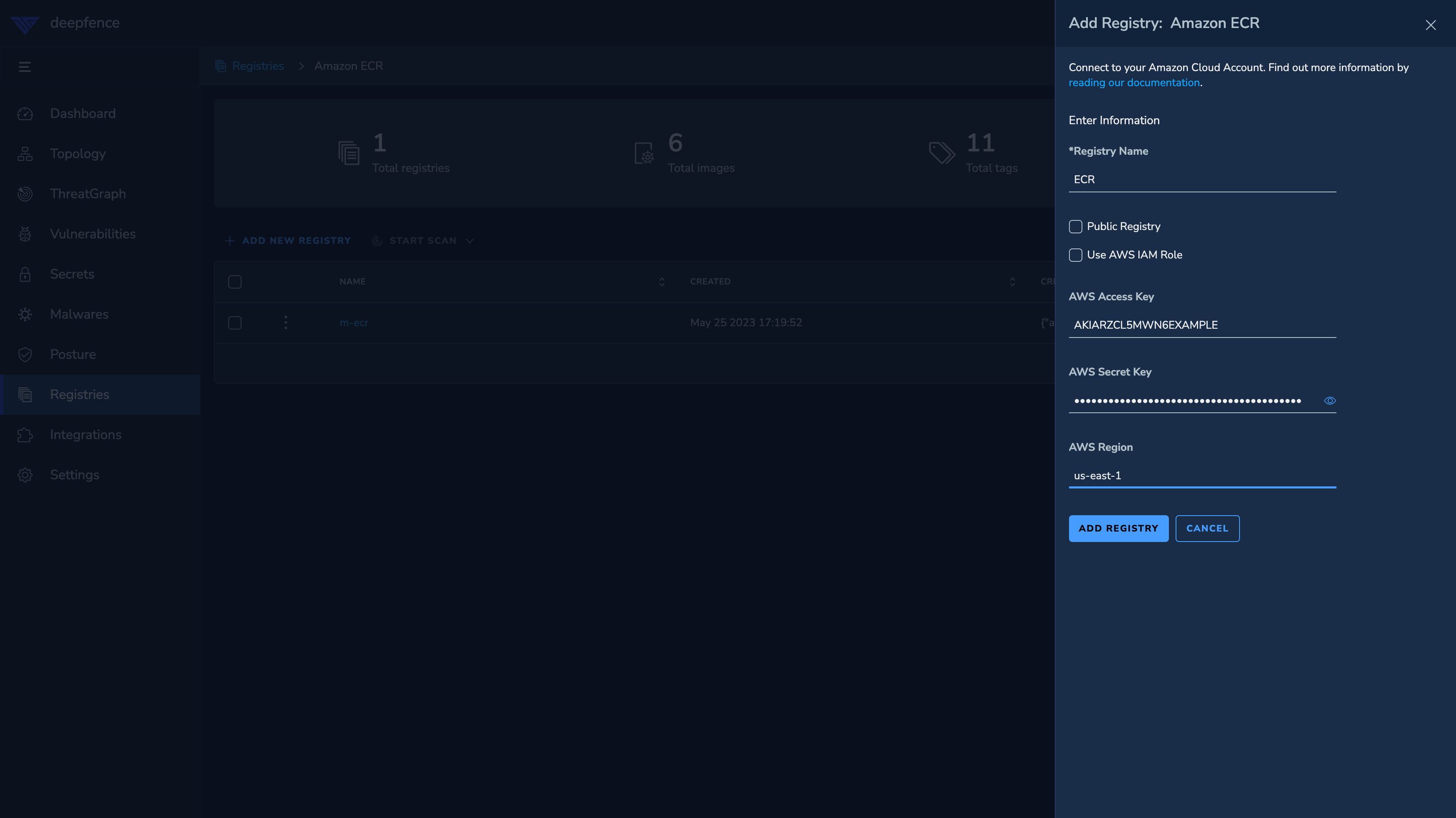 ECR Add Registry Using Credentials Form