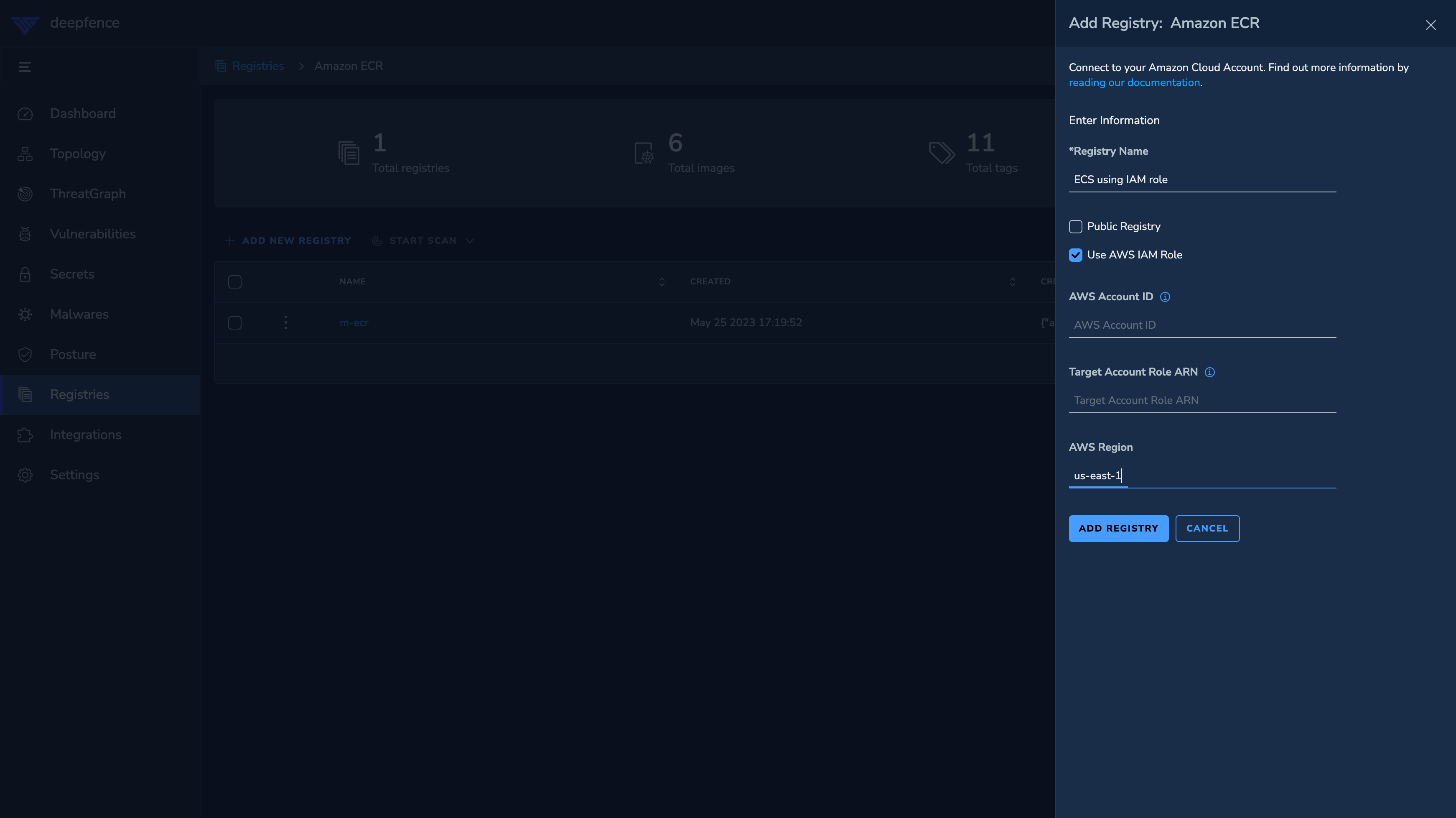 ECR Add Registry Using IAM Role Form