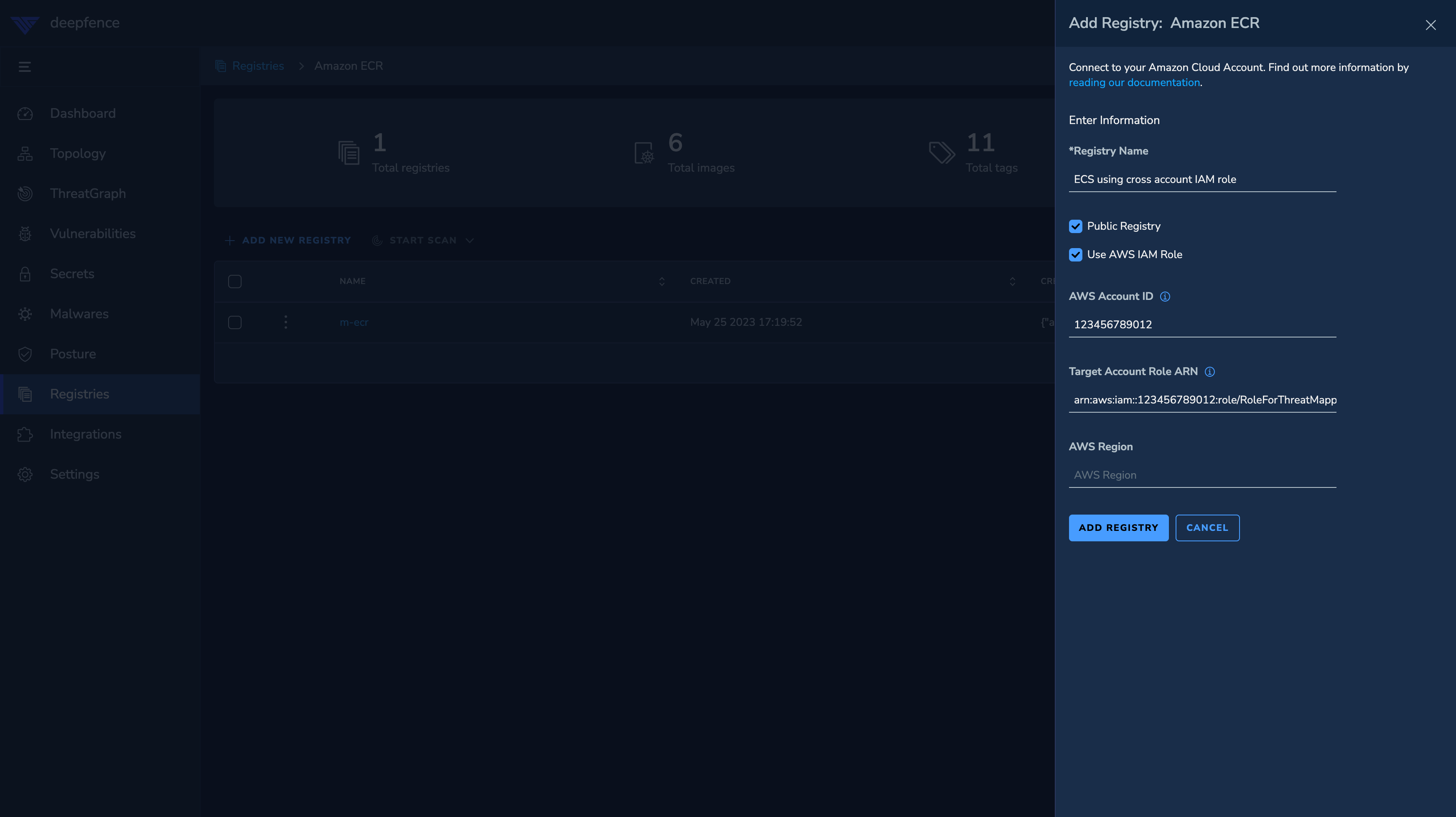 ECR Add Cross Account Registry Using IAM Role Form